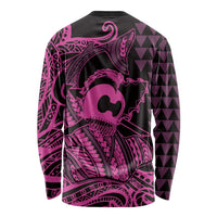 Koa Ikaika Warrior Helmet with Shark Long Sleeve Shirt Pink Kakau Style LT9 - Polynesian Pride