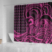 Koa Ikaika Warrior Helmet with Shark Shower Curtain Pink Kakau Style