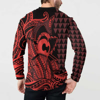 Koa Ikaika Warrior Helmet with Shark Button Sweatshirt Red Kakau Style