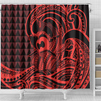 Koa Ikaika Warrior Helmet with Shark Shower Curtain Red Kakau Style