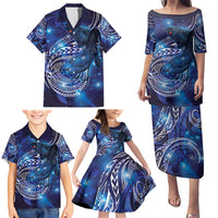 North Island Kokako and South Island Kokako Family Matching Puletasi and Hawaiian Shirt New Zealand Native Bird with Galaxy Vibe