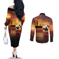 ANZAC Day Film Reel Lest We Forget Couples Matching Off The Shoulder Long Sleeve Dress and Long Sleeve Button Shirt Australia NZ Memorial