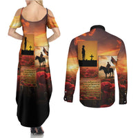ANZAC Day Film Reel Lest We Forget Couples Matching Summer Maxi Dress and Long Sleeve Button Shirt Australia NZ Memorial
