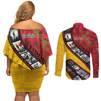 Personalised Niue ANZAC 1915-2026 Filmstrip Couples Matching Off Shoulder Short Dress and Long Sleeve Button Shirt Lest We Forget 25 April