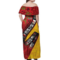 Personalised Niue ANZAC 1915-2026 Filmstrip Off Shoulder Maxi Dress Lest We Forget 25 April