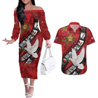 Personalised Tonga ANZAC 1915-2026 Filmstrip Couples Matching Off The Shoulder Long Sleeve Dress and Hawaiian Shirt Lest We Forget 25 April LT9 Red - Polynesian Pride