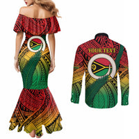 Personalised Vanuatu Yumi 44th Indipendens Dei Couples Matching Mermaid Dress and Long Sleeve Button Shirt Vanuatuan Broad Tusk with Polynesian Tribal LT9 - Polynesian Pride