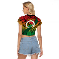 Personalised Vanuatu Yumi 44th Indipendens Dei Raglan Cropped T Shirt Vanuatuan Broad Tusk with Polynesian Tribal