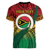 Personalised Vanuatu Yumi 44th Indipendens Dei Women V Neck T Shirt Vanuatuan Broad Tusk with Polynesian Tribal