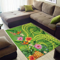 Polynesian Tribal Flower Tattoo Area Rug Special Lime Green Vibe
