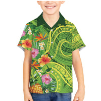 Polynesian Tribal Flower Tattoo Family Matching Mermaid Dress and Hawaiian Shirt Special Lime Green Vibe