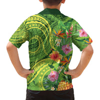 Polynesian Tribal Flower Tattoo Family Matching Summer Maxi Dress and Hawaiian Shirt Special Lime Green Vibe