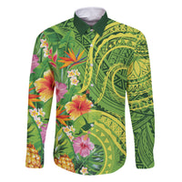 Polynesian Tribal Flower Tattoo Family Matching Summer Maxi Dress and Hawaiian Shirt Special Lime Green Vibe