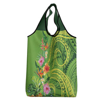 Polynesian Tribal Flower Tattoo Grocery Bag Special Lime Green Vibe