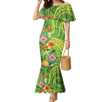 Polynesian Tribal Flower Tattoo Mermaid Dress Special Lime Green Vibe LT9 Women Lime Green - Polynesian Pride