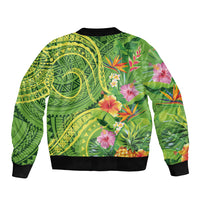 Polynesian Tribal Flower Tattoo Sleeve Zip Bomber Jacket Special Lime Green Vibe