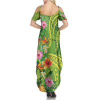 Polynesian Tribal Flower Tattoo Summer Maxi Dress Special Lime Green Vibe