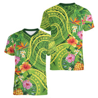 Polynesian Tribal Flower Tattoo Women V Neck T Shirt Special Lime Green Vibe