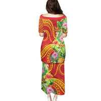 Polynesian Tribal Flower Tattoo Family Matching Puletasi and Hawaiian Shirt Special Vermilion Vibe