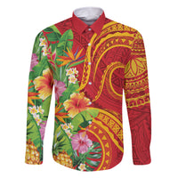 Polynesian Tribal Flower Tattoo Family Matching Short Sleeve Bodycon Dress and Hawaiian Shirt Special Vermilion Vibe