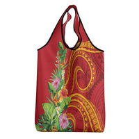 Polynesian Tribal Flower Tattoo Grocery Bag Special Vermilion Vibe