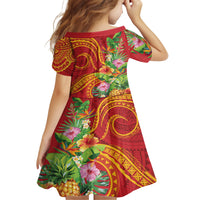 Polynesian Tribal Flower Tattoo Kid Short Sleeve Dress Special Vermilion Vibe LT9 - Polynesian Pride