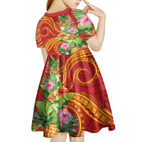 Polynesian Tribal Flower Tattoo Kid Short Sleeve Dress Special Vermilion Vibe LT9 - Polynesian Pride