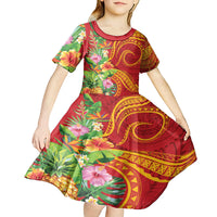 Polynesian Tribal Flower Tattoo Kid Short Sleeve Dress Special Vermilion Vibe LT9 - Polynesian Pride