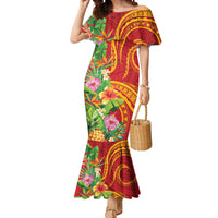 Polynesian Tribal Flower Tattoo Mermaid Dress Special Vermilion Vibe LT9 Women Brownish-red - Polynesian Pride