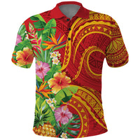 Polynesian Tribal Flower Tattoo Polo Shirt Special Vermilion Vibe LT9 Brownish-red - Polynesian Pride