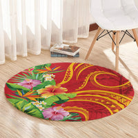 Polynesian Tribal Flower Tattoo Round Carpet Special Vermilion Vibe