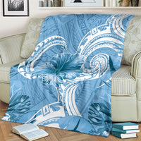 Polynesian Hibiscus Flower Tribal Blanket Blue Color