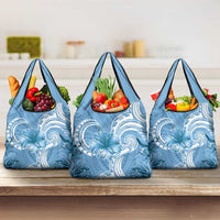 Polynesian Hibiscus Flower Tribal Grocery Bag Blue Color