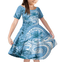 Polynesian Hibiscus Flower Tribal Kid Short Sleeve Dress Blue Color LT9 KID Blue - Polynesian Pride