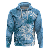 Polynesian Hibiscus Flower Tribal Zip Hoodie Blue Color