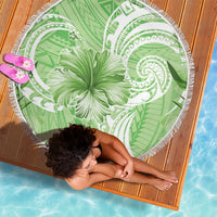 Polynesian Hibiscus Flower Tribal Beach Blanket Lime Green Color