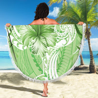 Polynesian Hibiscus Flower Tribal Beach Blanket Lime Green Color