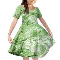 Polynesian Hibiscus Flower Tribal Kid Short Sleeve Dress Lime Green Color LT9 KID Lime Green - Polynesian Pride