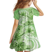 Polynesian Hibiscus Flower Tribal Kid Short Sleeve Dress Lime Green Color LT9 - Polynesian Pride