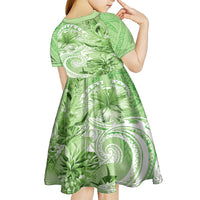 Polynesian Hibiscus Flower Tribal Kid Short Sleeve Dress Lime Green Color LT9 - Polynesian Pride