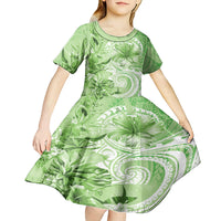 Polynesian Hibiscus Flower Tribal Kid Short Sleeve Dress Lime Green Color LT9 - Polynesian Pride