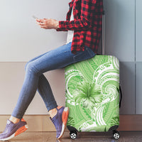 Polynesian Hibiscus Flower Tribal Luggage Cover Lime Green Color