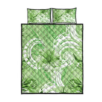 Polynesian Hibiscus Flower Tribal Quilt Bed Set Lime Green Color