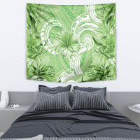 Polynesian Hibiscus Flower Tribal Tapestry Lime Green Color