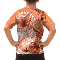 Polynesian Hibiscus Flower Tribal Kid Hawaiian Shirt Peach Color LT9 - Polynesian Pride