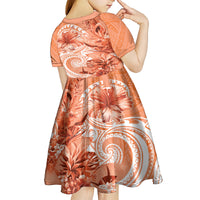 Polynesian Hibiscus Flower Tribal Kid Short Sleeve Dress Peach Color LT9 - Polynesian Pride