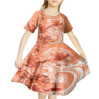 Polynesian Hibiscus Flower Tribal Kid Short Sleeve Dress Peach Color LT9 - Polynesian Pride