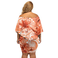 Polynesian Hibiscus Flower Tribal Off Shoulder Short Dress Peach Color LT9 - Polynesian Pride