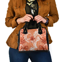 Polynesian Hibiscus Flower Tribal Shoulder Handbag Peach Color
