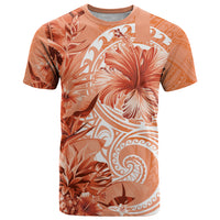 Polynesian Hibiscus Flower Tribal T Shirt Peach Color